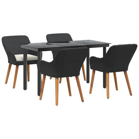 Set da pranzo da giardino 5 pezzi in polyrattan nero - Foto 1