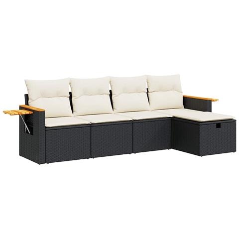 Set Divani da Giardino 5 pz con Cuscini in Polyrattan Nero - Foto 1