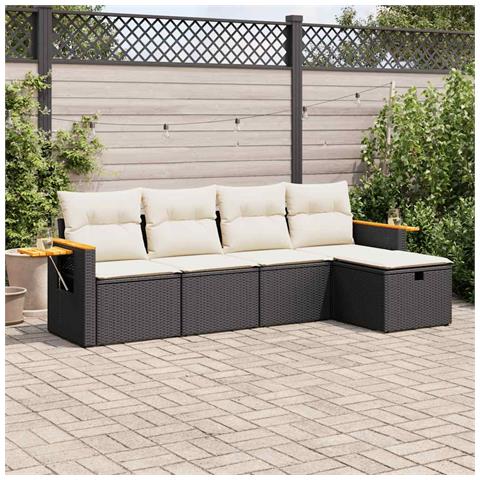 Set Divani da Giardino 5 pz con Cuscini in Polyrattan Nero - Foto 2