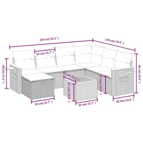 Set Divani da Giardino con Cuscini 8 pz Nero in Polyrattan - Foto 4