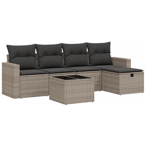Set Divano da Giardino 6 pz con Cuscini Grigio in Polyrattan - Foto 1