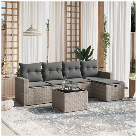 Set Divano da Giardino 6 pz con Cuscini Grigio in Polyrattan - Foto 2