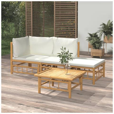 Set Salotto da Giardino 4pz con Cuscini Bianco Crema in Bambù - Foto 2