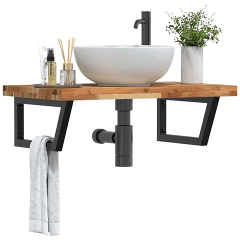 Ripiano A Parete Per Lavabo In Acciaio E Massello Di Acacia - Foto 8