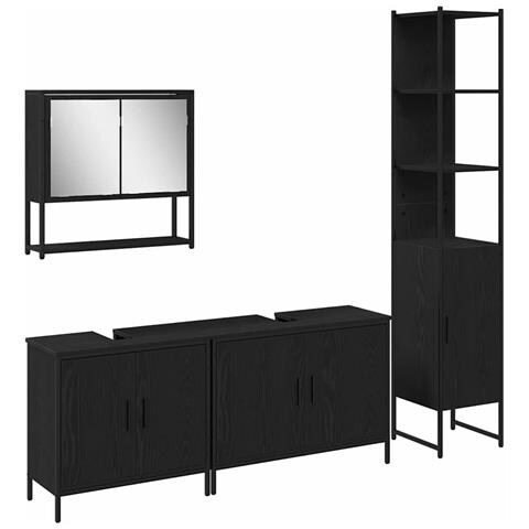 Set di mobili per il bagno 4 pcs Nero 33 x 33 x 185.5 cm - Foto 1
