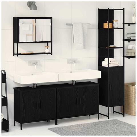 Set di mobili per il bagno 4 pcs Nero 33 x 33 x 185.5 cm - Foto 2