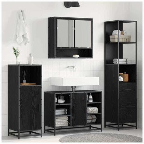 Mobile da Bagno con cassetto Rovere nero 35 x 37.5 x 166 cm - Foto 2
