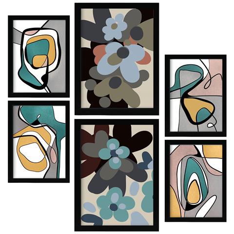 Set Di 6 Stampe Hodgepodge Flower In Flower Dipinti Decorativi Estetici Astratti Per Il Tuo Soggiorno Di Casa A3 & A4 Cornice Nera - Foto 1
