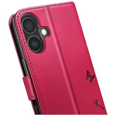 Custodia A Portafoglio Per Iphone 16 Design Premium Fiori Farfalla, Rosso - Foto 2