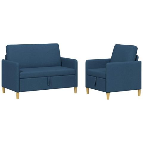 Set di Divani con Storage 2 pcs Blu Poliestere - Foto 1
