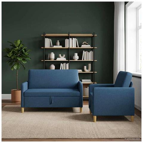 Set di Divani con Storage 2 pcs Blu Poliestere - Foto 2
