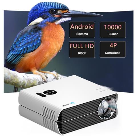 Videoproiettore Android Tv Full Hd 1080p, Wi-fi, 10000 Lumen, Rapporto Di Contrasto 20000:1, Zoom 50%, Correzione Trapezoidale 4 Punti, Bluetooth, Mirroring Schermo - Foto 1