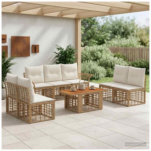 Set Divano da Giardino 8 pz Naturale e Bianco Crema polyrattan - Foto 2
