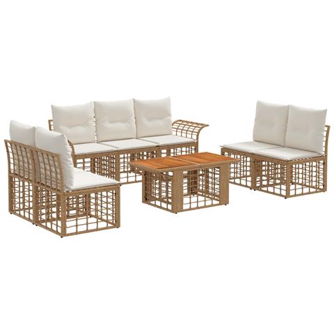 Set Divano da Giardino 8 pz Naturale e Bianco Crema polyrattan - Foto 1