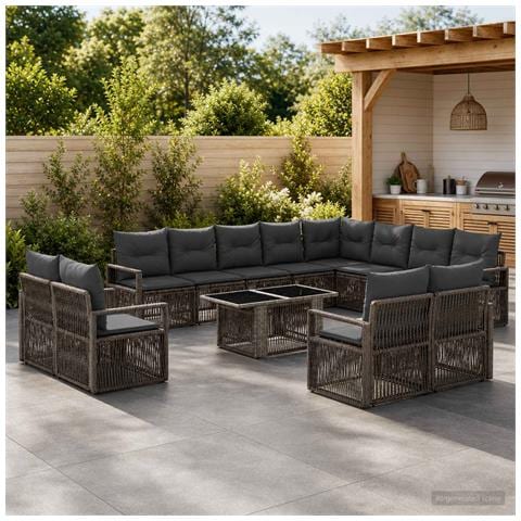 Set Divano da Giardino 13 pz Grigio e Grigio Scuro polyrattan - Foto 10