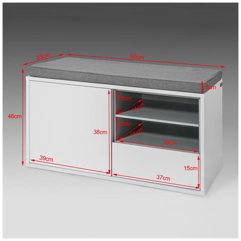 Scarpiera Da Ingresso, Panchina Con Cuscino E Cassetto, l80cm, Fsr37-w - Foto 2