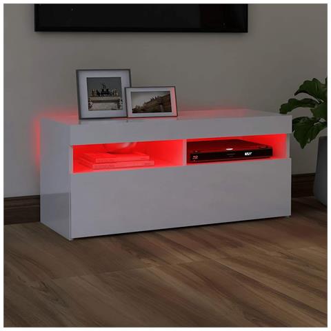 Mobile Porta TV con Luci LED Bianco Lucido 90x35x40 cm - Foto 11