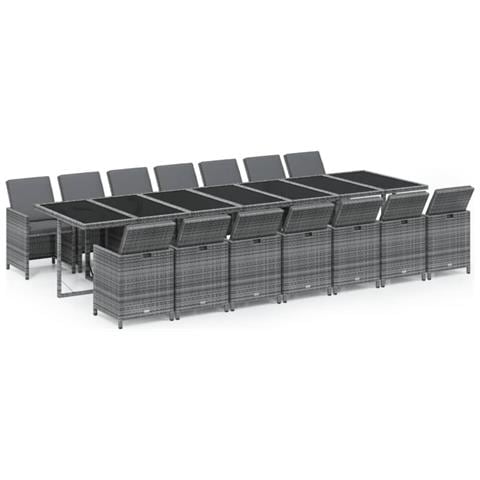 Set Da Pranzo Per Giardino 15 Pz Con Cuscini Polyrattan Grigio - Foto 1