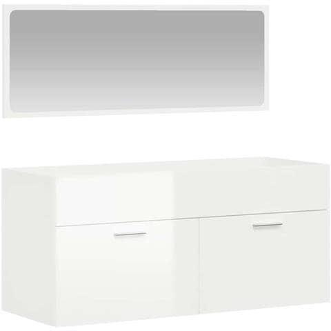 Mobile Da Bagno Con Specchio Bianco Lucido In Legno Multistrato - Foto 1