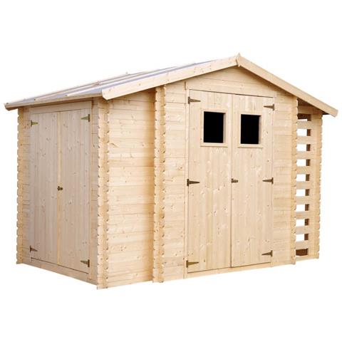 M389 Casetta Da Giardino In Legno Per Esterni Con Legnaia- L206xl328xa218 Cm / 3,53 + 0,97+0,97 M2 - Piccola Casetta In Legno - Foto 2