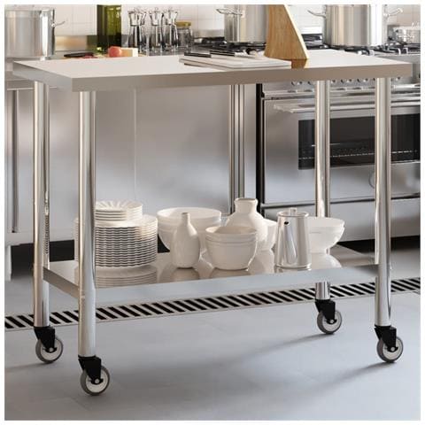 Tavolo Da Lavoro Cucina Con Ruote 110x55x85 Cm In Acciaio Inox - Foto 1