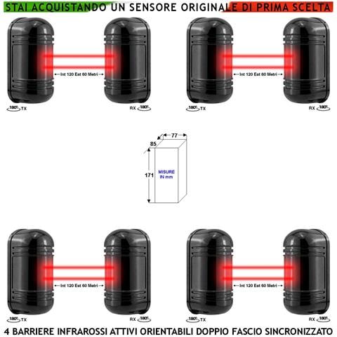 Infrarossi Attivi Doppio Fascio Orientabile 4 Pezzi Sbarramento Lineare Sensore Passaggio Segnala Allarme Intruso Port - Foto 1