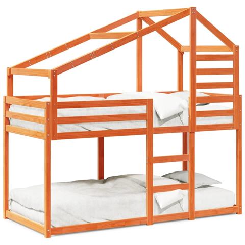 Letto A Castello Con Tetto Marrone Cera 75x190 Cm Massello Pino - Foto 2