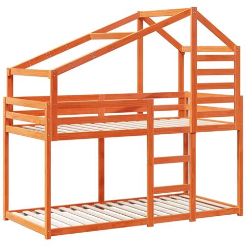 Letto A Castello Con Tetto Marrone Cera 75x190 Cm Massello Pino - Foto 3