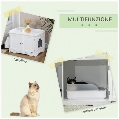 Mobile Lettiera per Gatti a 2 Ante con Divisorio Interno Regolabile, 86x48x52 cm, Bianco - Foto 2