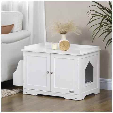 Mobile Lettiera per Gatti a 2 Ante con Divisorio Interno Regolabile, 86x48x52 cm, Bianco - Foto 6