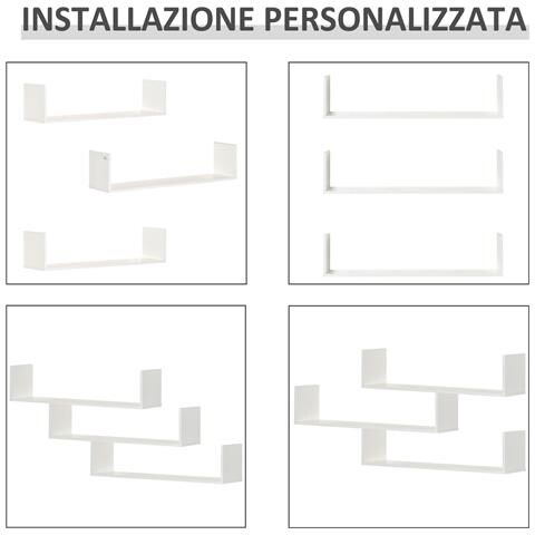 Set 3 Mensole da Parete Portaoggetti in Legno, 80x18x18 cm, Bianco - Foto 6