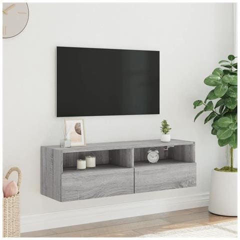 Mobile Tv A Parete Grigio Sonoma 100x30x30 Cm Legno Multistrato - Foto 3