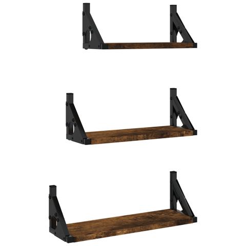 Set Mensole Parete 3pz Rovere Fumo In Legno Multistrato - Foto 2