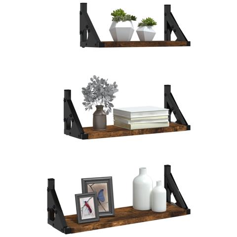 Set Mensole Parete 3pz Rovere Fumo In Legno Multistrato - Foto 3