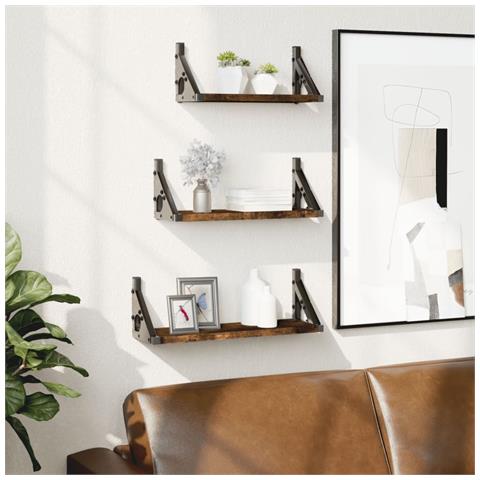 Set Mensole Parete 3pz Rovere Fumo In Legno Multistrato - Foto 1