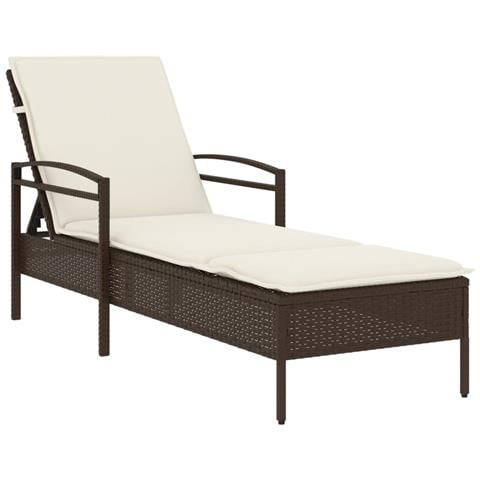 Lettino Prendisole Con Cuscino Marrone 63x200x81 Cm Polyrattan - Foto 1