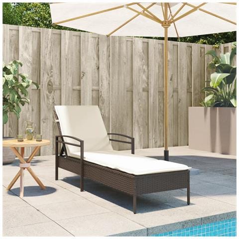 Lettino Prendisole Con Cuscino Marrone 63x200x81 Cm Polyrattan - Foto 2