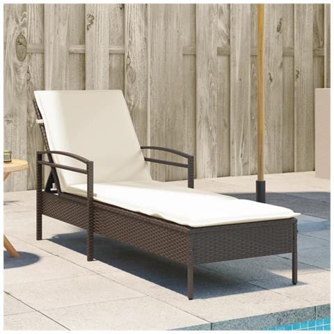 Lettino Prendisole Con Cuscino Marrone 63x200x81 Cm Polyrattan - Foto 8
