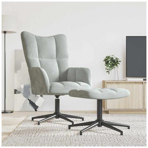 Lusso Casadino -  Poltrona Relax Con Poggiapiedi Grigio Chiaro In Velluto - Foto 8