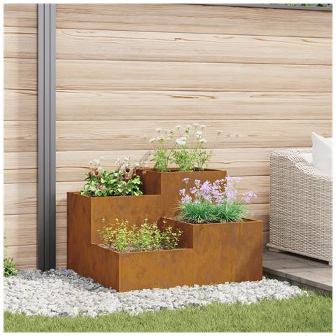Fioriera da Giardino 100x100x60 cm in Acciaio Invecchiato - Foto 2