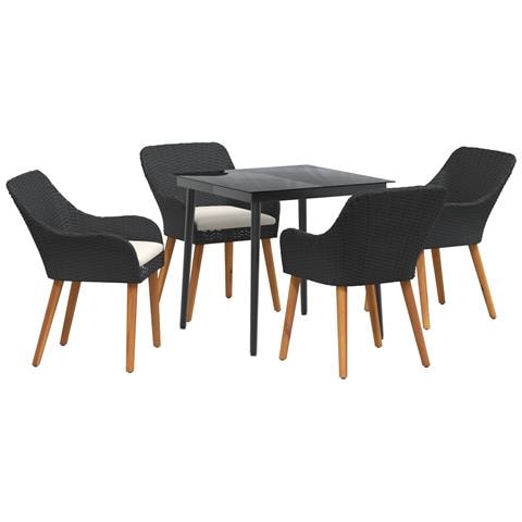 Set da Pranzo da Giardino 5 Pezzi Rattan Polietilene Nero - Foto 1