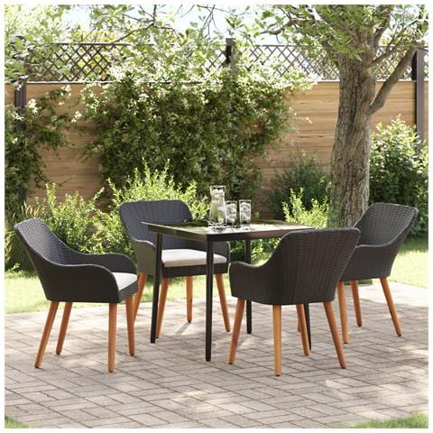 Set da Pranzo da Giardino 5 Pezzi Rattan Polietilene Nero - Foto 2