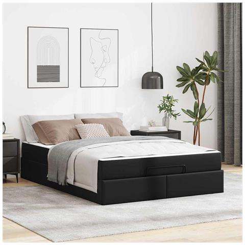 Struttura letto con materasso Nero 140 x 200 cm Pelle sintetica - Foto 2