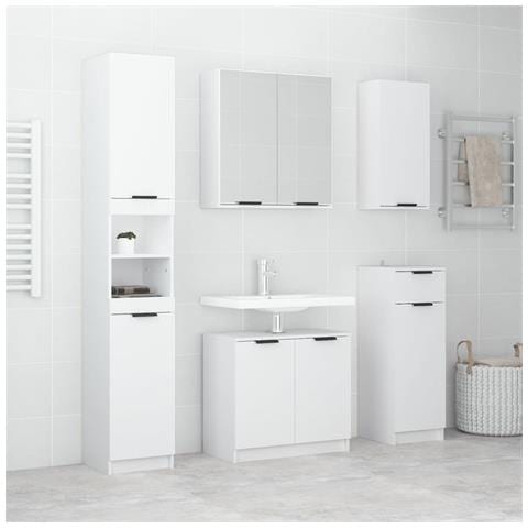 Set di Mobili da Bagno 5 pz Bianco in Legno Multistrato - Foto 2