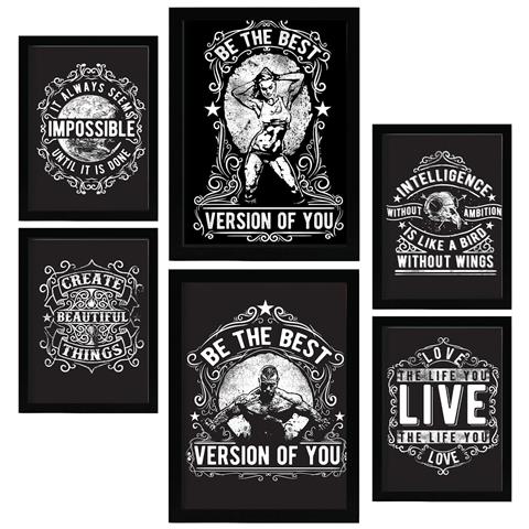 Set Di 6 Stampe Citazioni Rustiche Ispiratrici Dipinti Decorativi Estetici Per Il Tuo Soggiorno, Camera Da Letto, Casa A3 & A4 Cornice Nera - Foto 1
