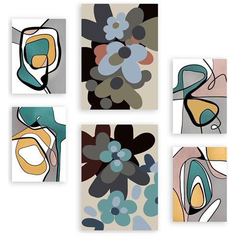 Set Di 6 Stampe Hodgepodge Flower In Flower Dipinti Decorativi Estetici Astratti Per Il Tuo Soggiorno, Camera Da Letto, Casa A3 & A4 Senza Cornice - Foto 1