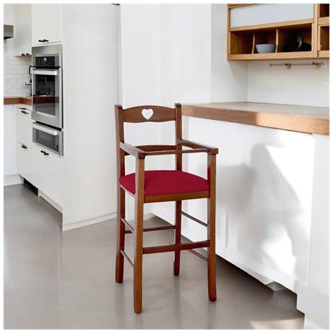 Seggiolone In Legno Color Noce Scuro Con Seduta Imbottita In Similpelle Rosso - Foto 1