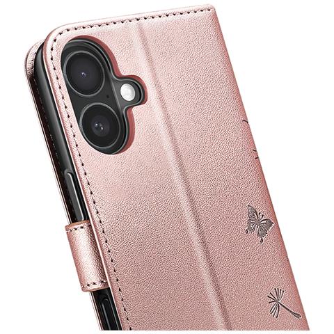Custodia A Portafoglio Per Iphone 16 Design Premium Fiori Farfalla, Rosa Champagne - Foto 2