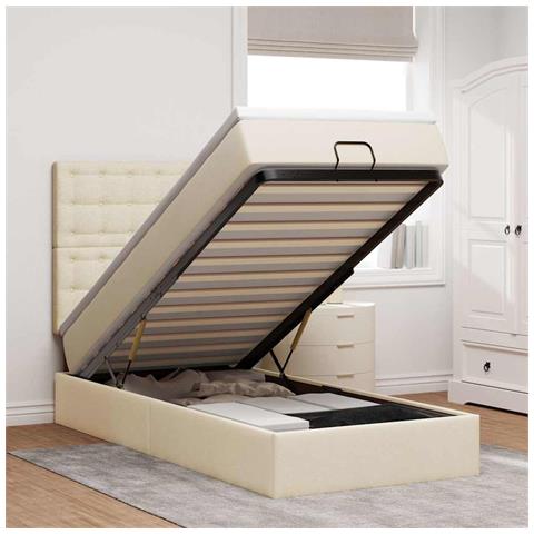 Struttura Letto Pouf con Materasso Crema 80x200 cm in Tessuto - Foto 2
