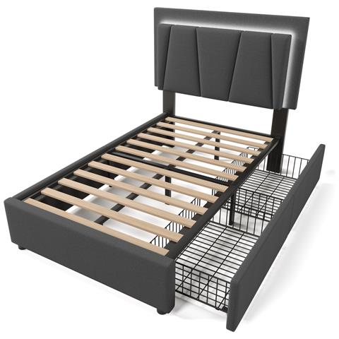 Letto Singolo Con Illuminazione Led, Testiera Regolabile E Due Cassetti Spaziosi - Foto 2